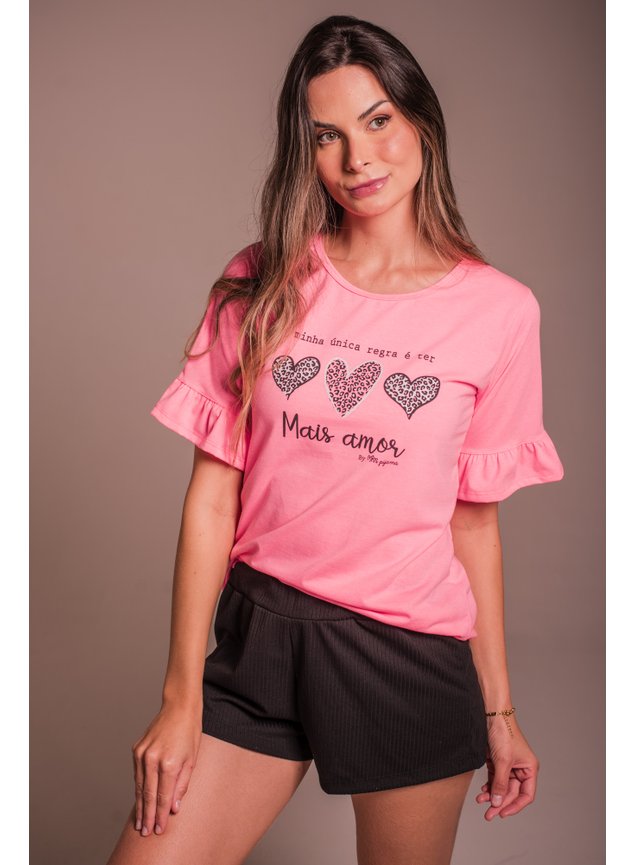 1313 conjunto pijama curto adulto feminino short canelado rosa neon 20