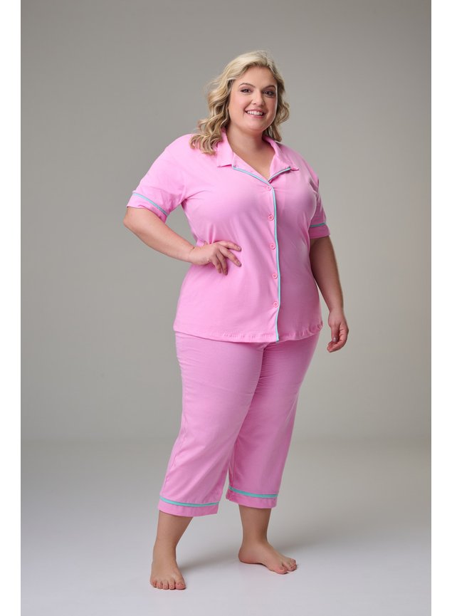 4008 conjunto pijama americano capri plus size chiclete 1