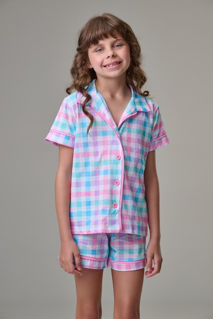0103 conjunto pijama infantil amerincano xadrez colorido 2
