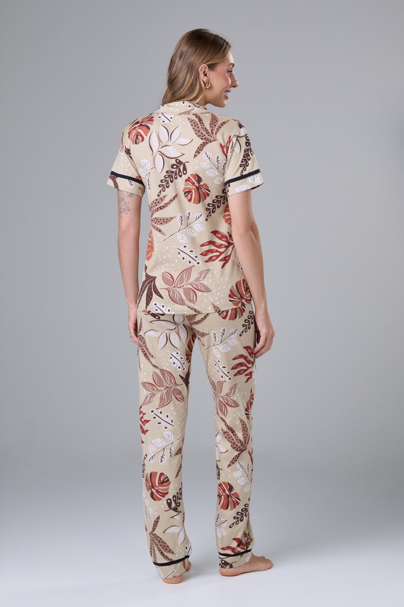 AmeriKEITAMARUYAMA×AMERIVOLUMEFLAREDRESS Conjunto Pijama Americano Longo 100% Algodão Adulto Feminino