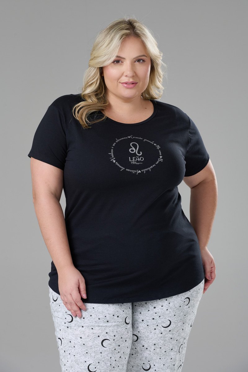 Blusa manga curta 100% Algodão Feminino Plus Size SIGNOS LEÃO
