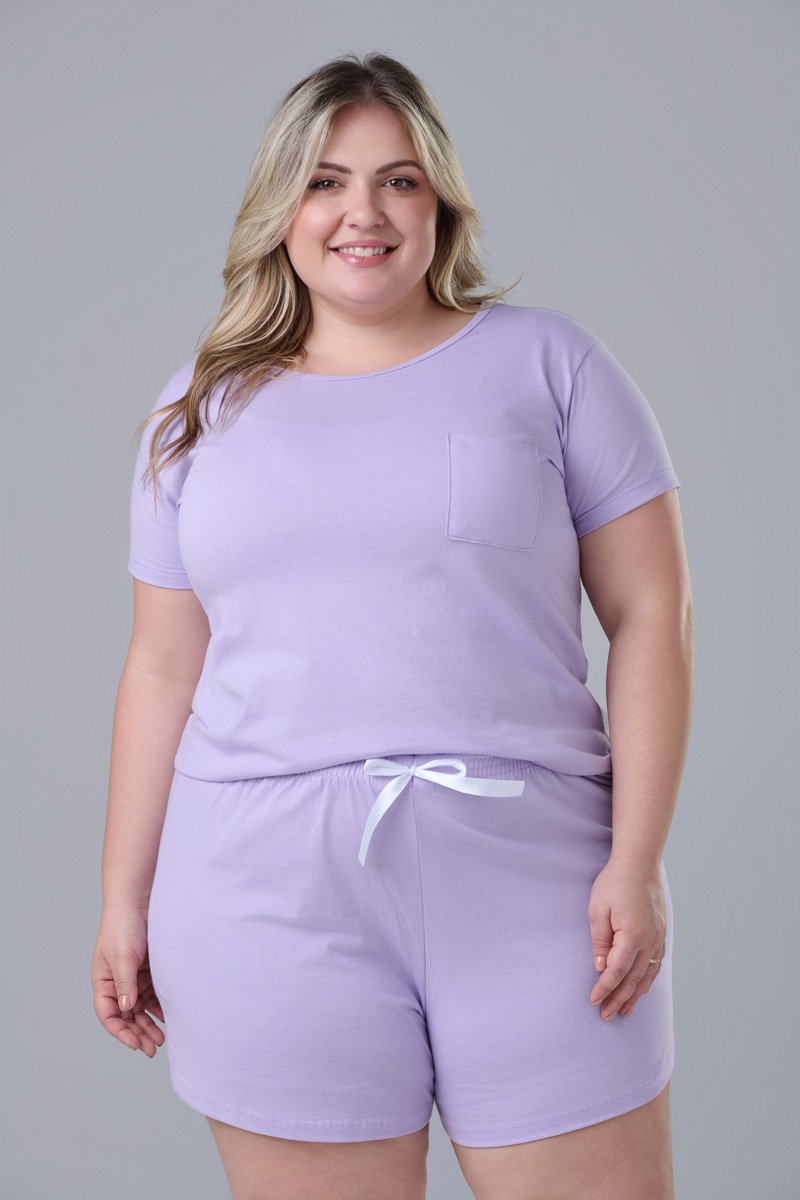 Conjunto Pijama Manga Curta 100% Algodão Adulto Feminino Plus Size